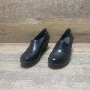 Dansko Rosaline Black Leather Wedge Heel Shoes Women's Size EU 38